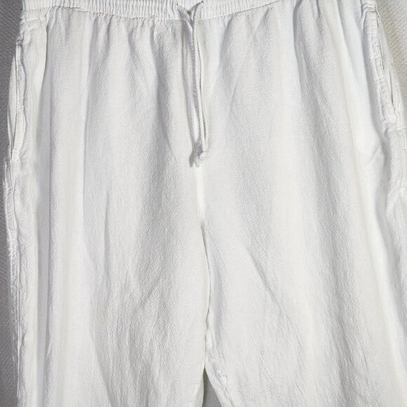 Cottonseed Casual Wear White Drawstring Elastic Waist Wide Leg Crop Pants Size L - Picture 5 of 16